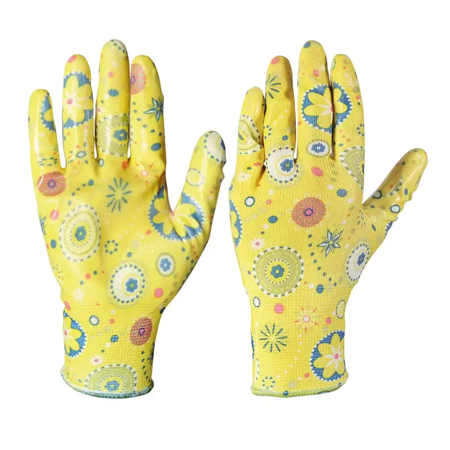 Patterned polyester garden gloves
